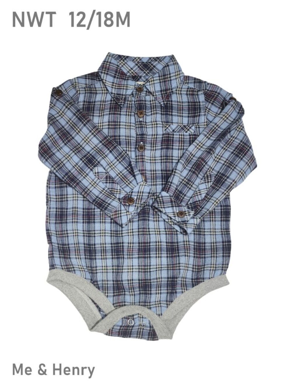 Me & Henry Multicolored Plaid Long Sleeve Button Down Woven Shirt size 12-18M